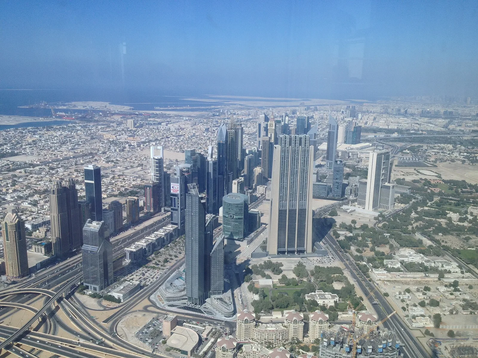 Aerial view of the DIFC towers and Sheikh Zayed Road