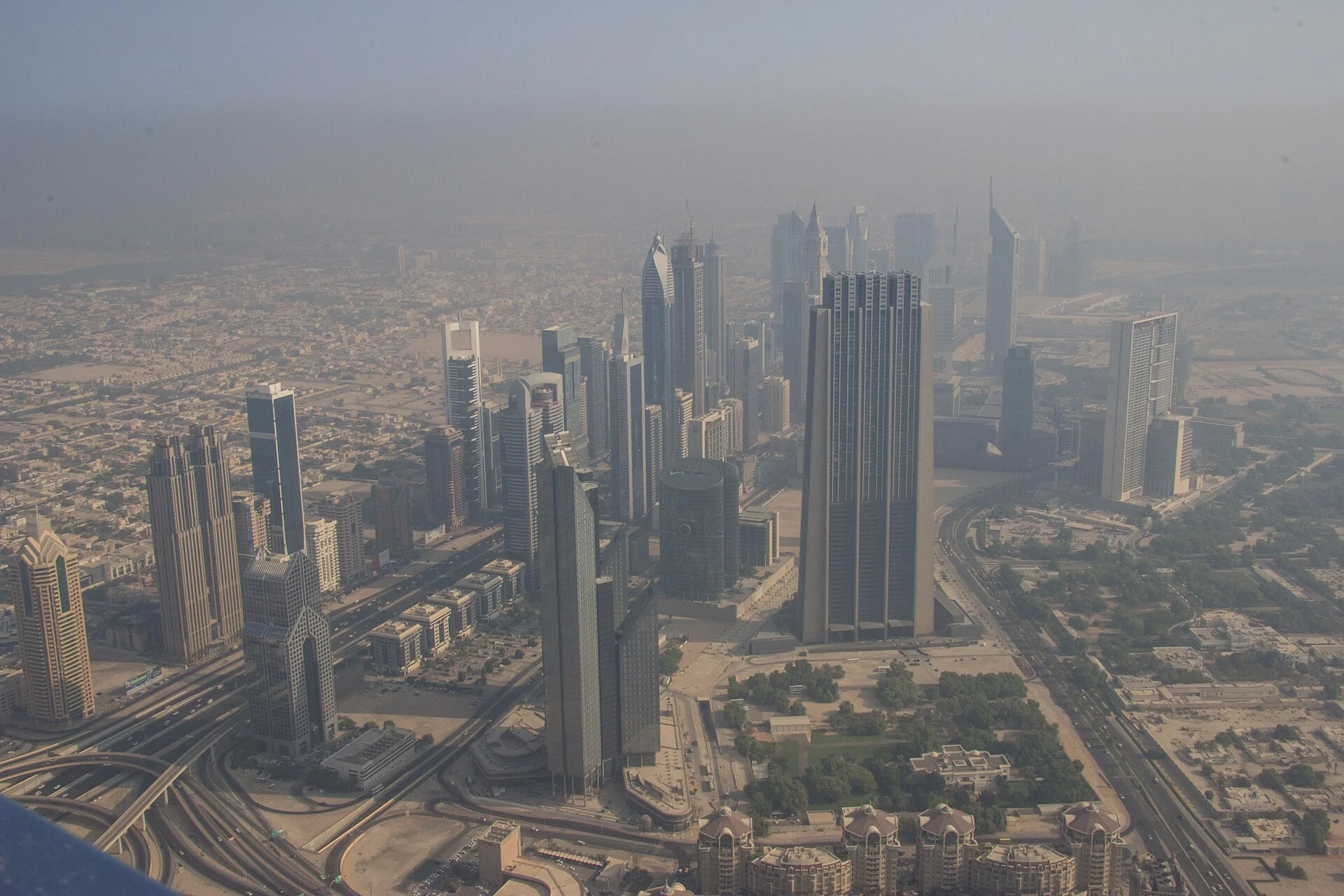 View over Downtown Dubai towers from Burj Khalifa