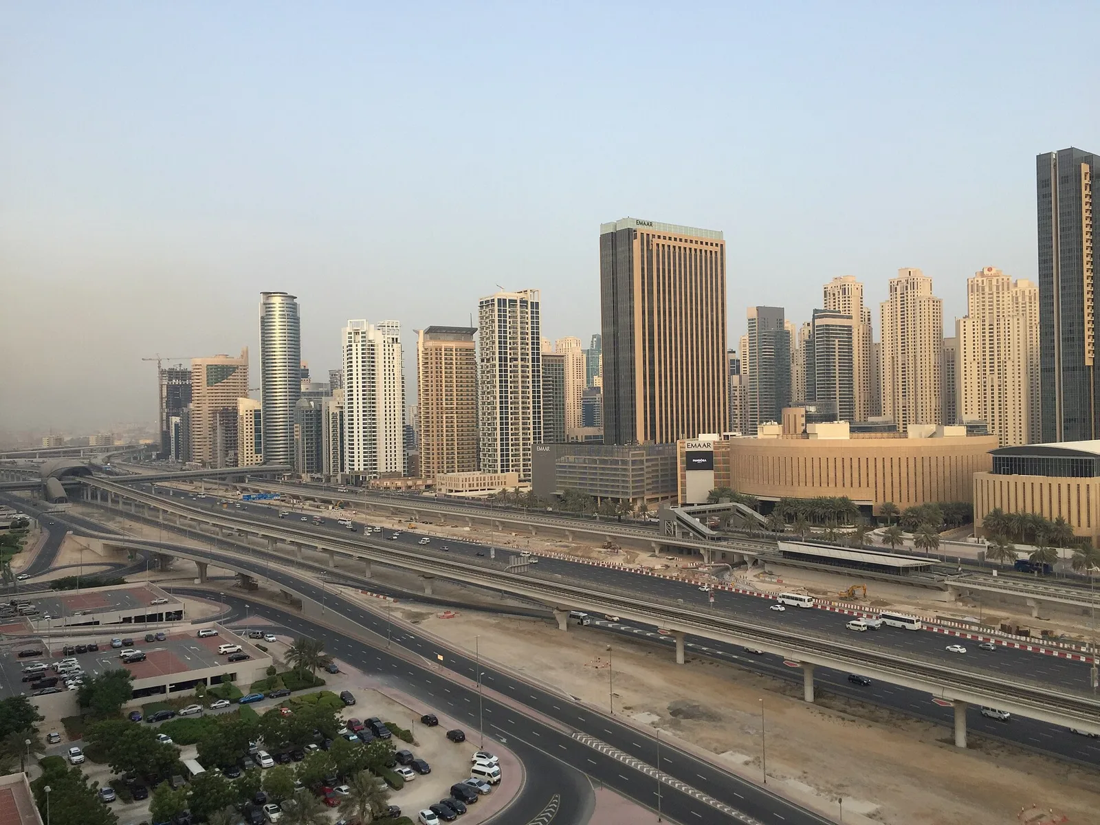 View from a JLT tower over Sheikh Zayed Road towards Dubai Marina